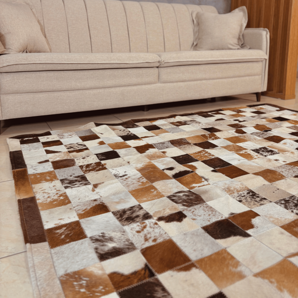 Tapete De Couro Quadriculado Premium Marrom Malhado Placa 10x10