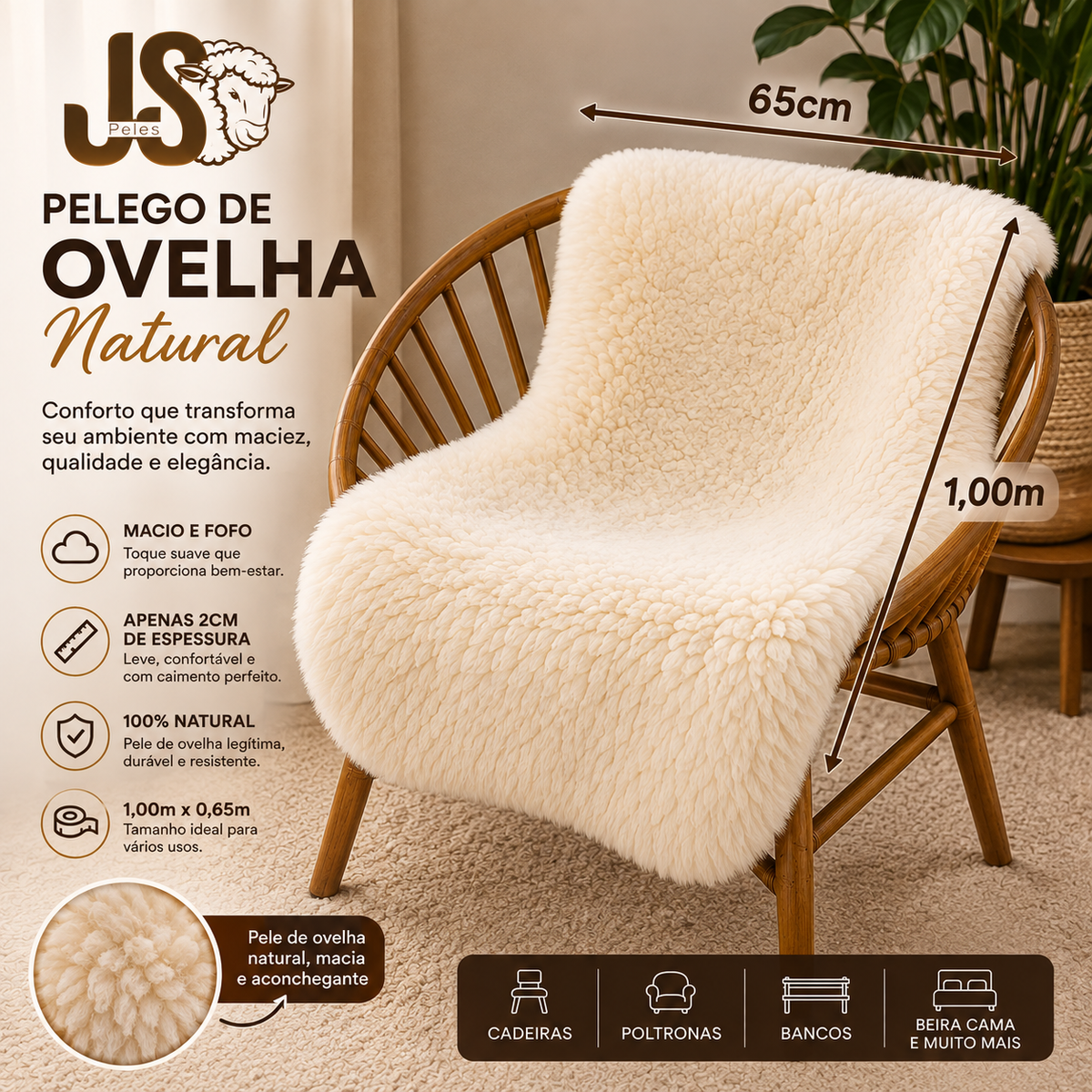 Pelego Natural de Ovelha Premium G Promocional