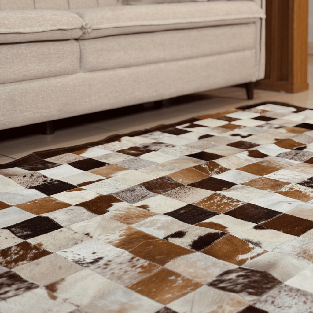 Tapete De Couro Quadriculado Premium Marrom Malhado Placa 10x10